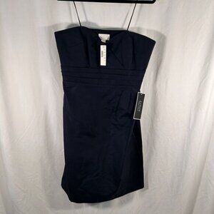 New J. Crew Knee Length Dress Women's 14 Navy Blue Side Zip strapless
